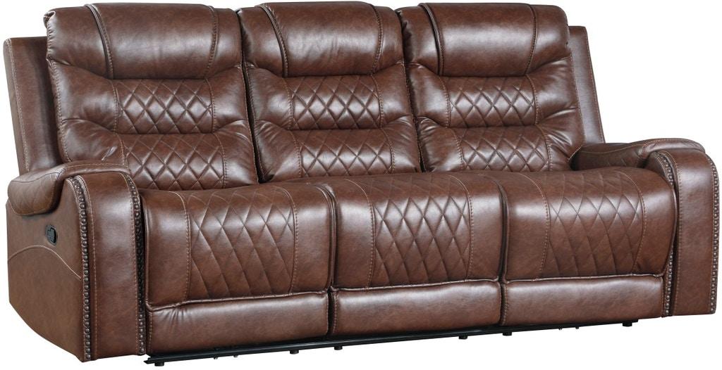 Homelegance Furniture Putnam Double Reclining Sofa with Drop-Down in Brown 9405BR-3 - Home Discount Furniture - NJ-linden