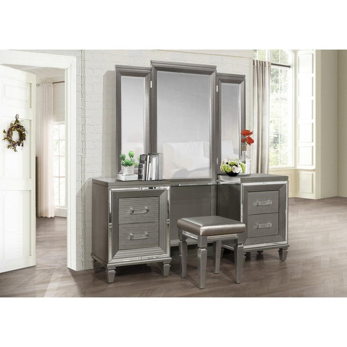 Tamsin Vanity Stool in Silver Grey Metallic 1616-14 - Home Discount Furniture - NJ-linden