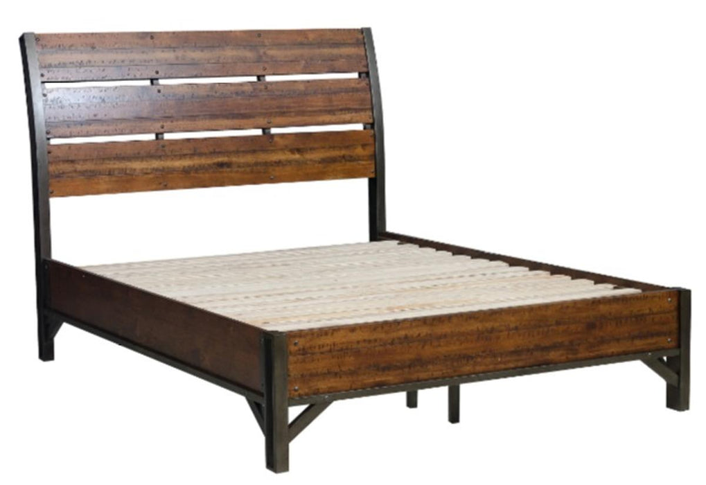 Holverson Queen Platform Bed in Rustic Brown & Gunmetal 1715-1* - Home Discount Furniture - NJ-linden