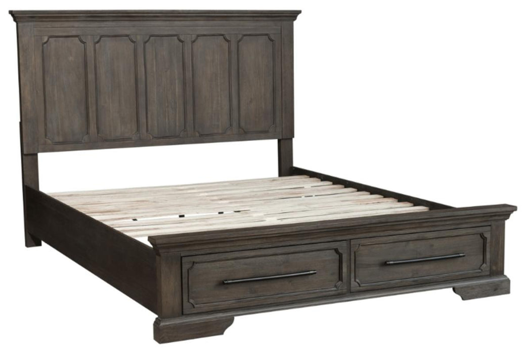 Taulon Queen Platform Bed with Footboard Storage in Dark Oak 5438-1* - Home Discount Furniture - NJ-linden