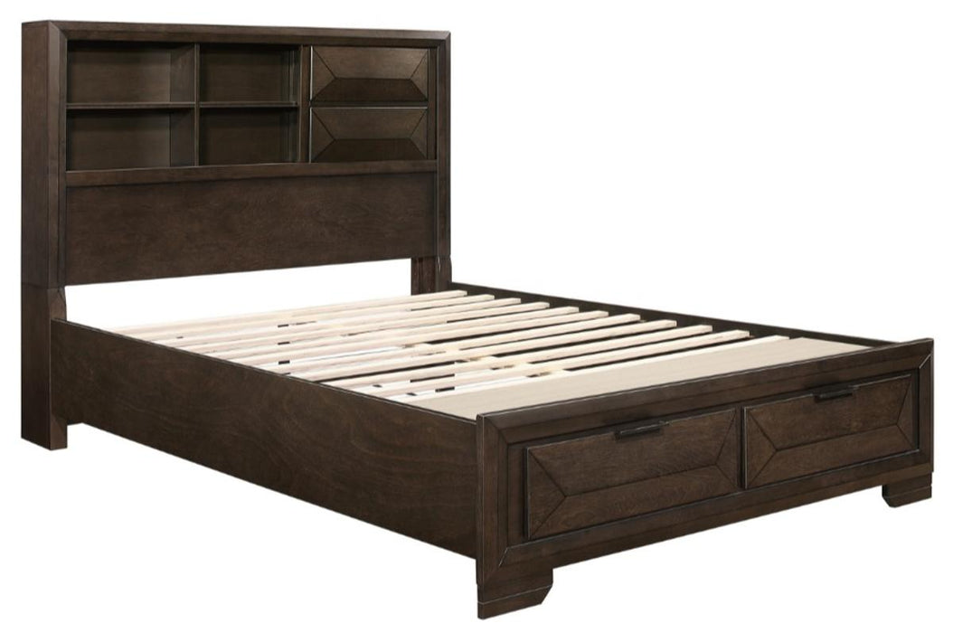 Chesky Queen Bookcase Bed with Footboard Storage in Warm Espresso 1753-1* - Home Discount Furniture - NJ-linden