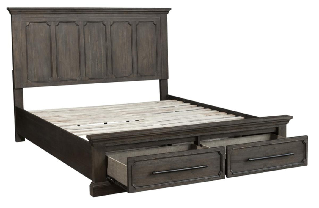 Taulon Queen Platform Bed with Footboard Storage in Dark Oak 5438-1* - Home Discount Furniture - NJ-linden
