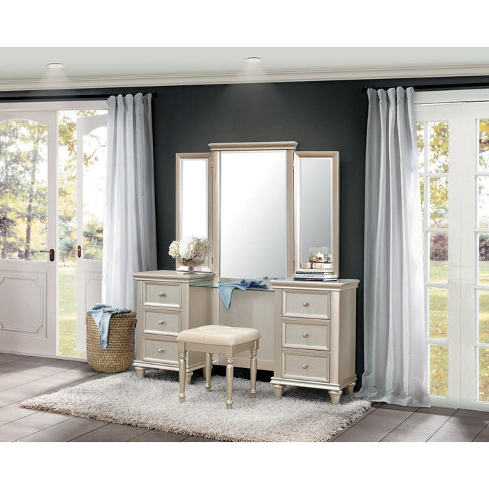 Celandine Vanity Stool in Pearl/Silver 1928-14 - Home Discount Furniture - NJ-linden