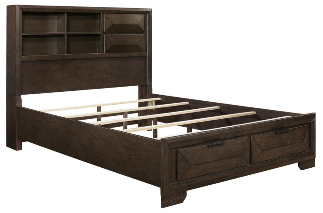 Chesky Queen Bookcase Bed with Footboard Storage in Warm Espresso 1753-1* - Home Discount Furniture - NJ-linden