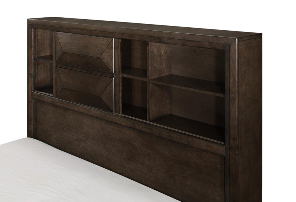 Chesky Queen Bookcase Bed with Footboard Storage in Warm Espresso 1753-1* - Home Discount Furniture - NJ-linden