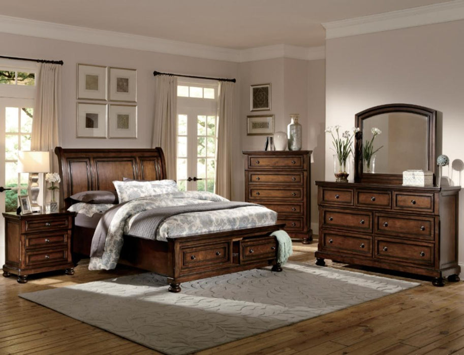 Cumberland Queen Sleigh Platform Bed with Footboard Storage in Brown Cherry 2159-1* - Home Discount Furniture - NJ-linden
