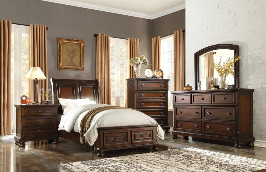 Cumberland King Sleigh Platform Bed with Footboard Storage in Brown Cherry 2159K-1EK* - Home Discount Furniture - NJ-linden