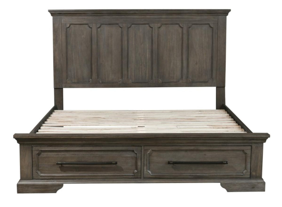 Taulon Queen Platform Bed with Footboard Storage in Dark Oak 5438-1* - Home Discount Furniture - NJ-linden